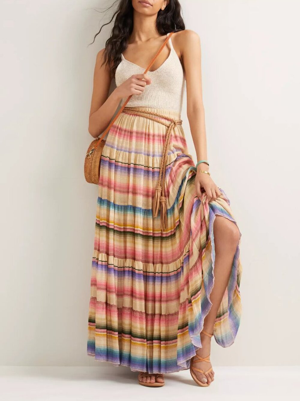 Mes Demoiselles - Striped Shimmer Maxi Skirt - Size 36